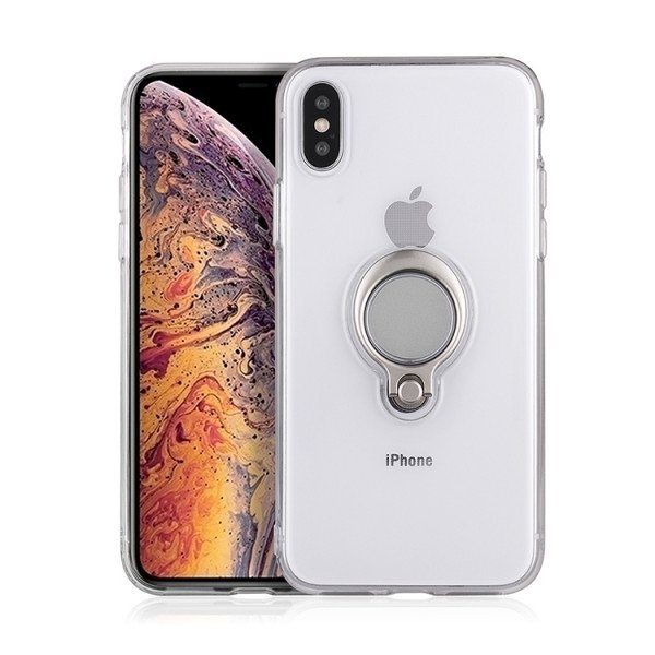 Wholesale iPhone Xr 6.1in Ring Stand Transparent Case with Metal Plate (Clear)